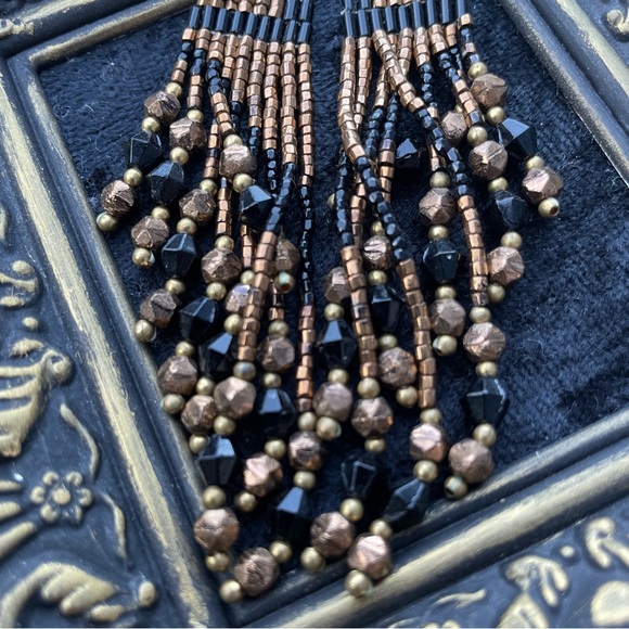 Vintage Chipita Breaded Earrings Gold Black - Picture 3 of 5